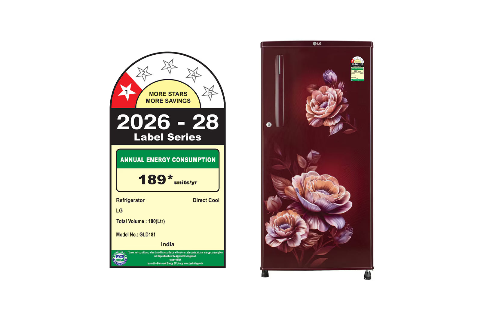 LG 180 L Single Door Refrigerator GLD1816WOWR with Fast Ice Making, Fit Max Chiller Tray , Wine Rose, 1 Star