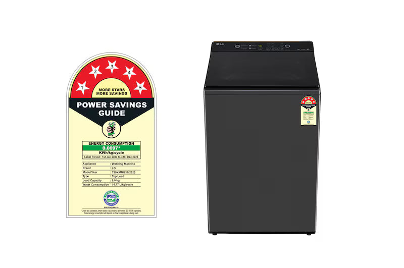 T90KMMB3Z LG 9Kg Top Load Washing Machine, Hard Water Wash, Middle Black, 5 Star