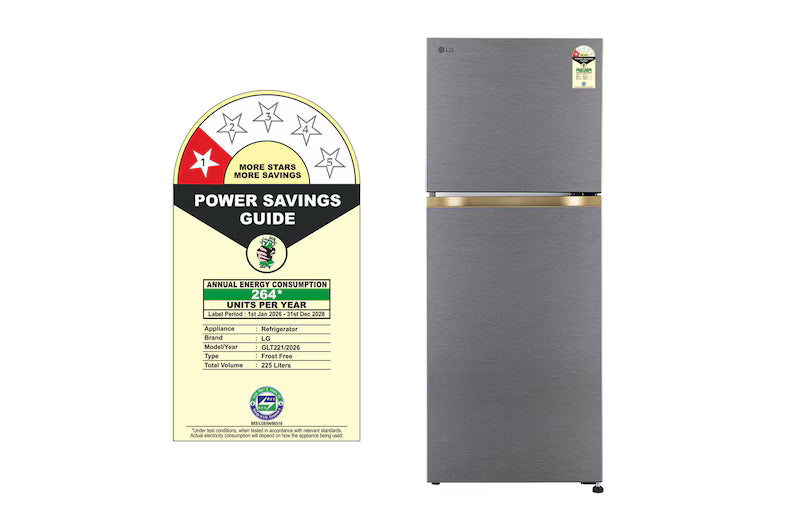 LG 225L GLT2216WYDS Double Door Refrigerator with Smart Mode, Auto Smart Connect, Smart Inverter Compressor, Multi Air Flow, Dazzle Steel, 2 Star