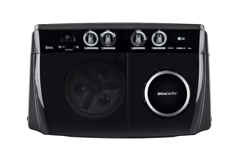 LG 11.5Kg Semi Automatic Washing Machine, Roller Jet Pulsator + Soak, Full Black, 5 Star
