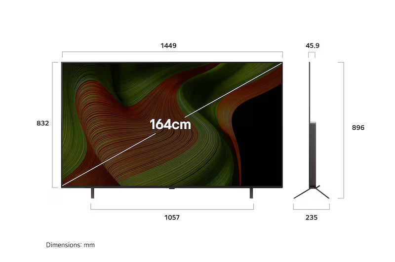 LG OLED65B56LA 65 Inch 4K OLED Smart TV (2025 Model) | α8 AI Processor, Dolby Vision & Atmos, 120Hz Refresh Rate, webOS 24, VRR, G-Sync, HDMI 2.1 |
