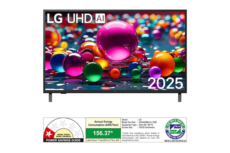 LG 164 cm (65) 4K UHD AI UA8250 Smart TV with α7 AI Processor Gen8, Filmmaker Mode with Dolby Atmos, 2025