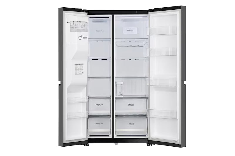 LG 630L, Side-by-Side Refrigerator, Wi-Fi Convertible, Water & Ice Dispenser, Matte Black Finish, 3 Star