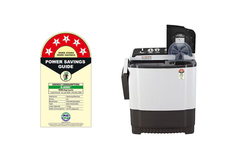 LG 7.5 Kg Semi Automatic Washing Machine, Roller Jet Pulsator, 3 Wash Programs, Dark Grey, 5 Star