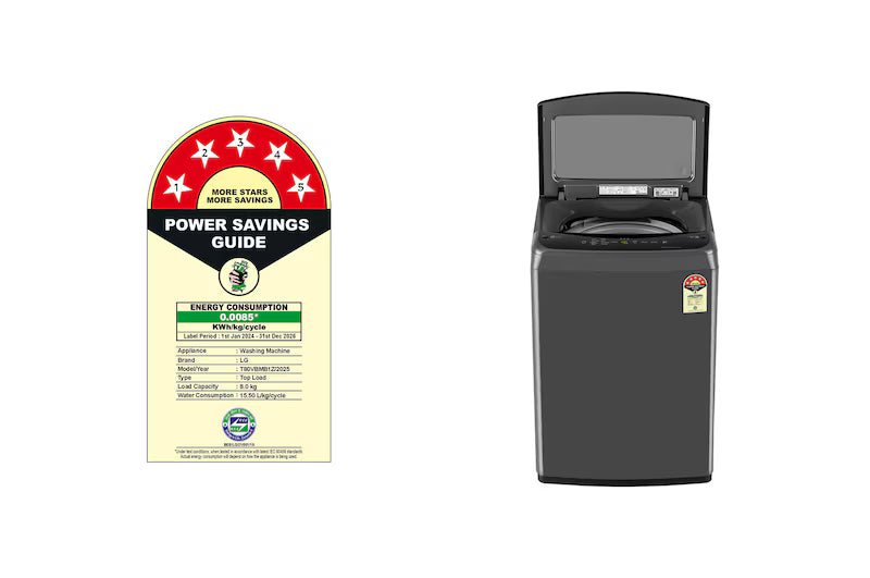 LG 8Kg Top Load Washing Machine, Smart Inverter Motor, Middle Black, 5 Star