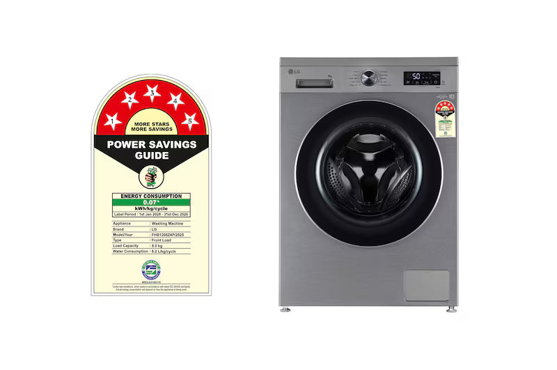 LG 8Kg Front Load Washing Machine, Inverter Direct Drive™, Platinum Silver, 5 Star