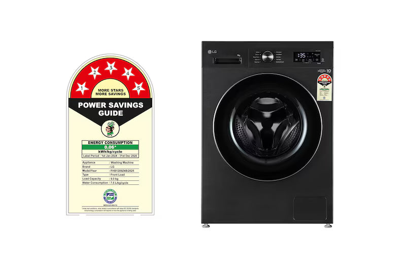 LG 9Kg Front Load Washing Machine, Inverter Direct Drive™, Platinum Black, 5 Star