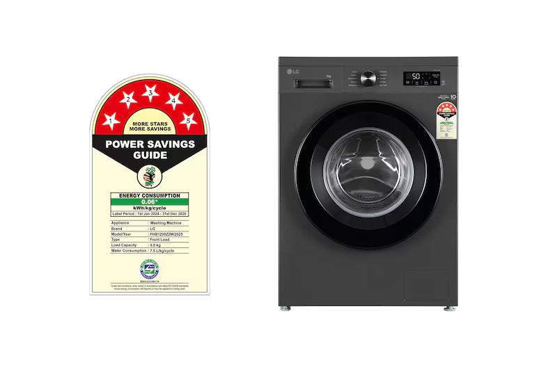 LG 9Kg Front Load Washing Machine, Inverter Direct Drive™, Middle Black, 5 Star