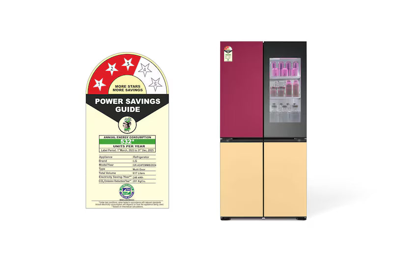LG 617L, French Door, MoodUP® Refrigerators, Objet Collection, 3 Star