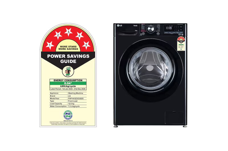 LG 12Kg Front Load Washing Machine, AI Direct Drive™, Onyx Black, 5 Star