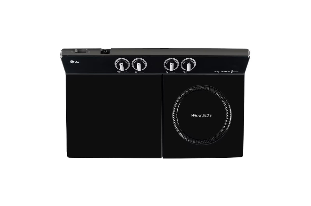 LG PX100B3SK2Z 10 KG Semi Automatic Washing Machine with Roller Jet Pulsator+, Rat Away Technology, Wind Jet Dry+ Technology, Middle Black, 5 Star