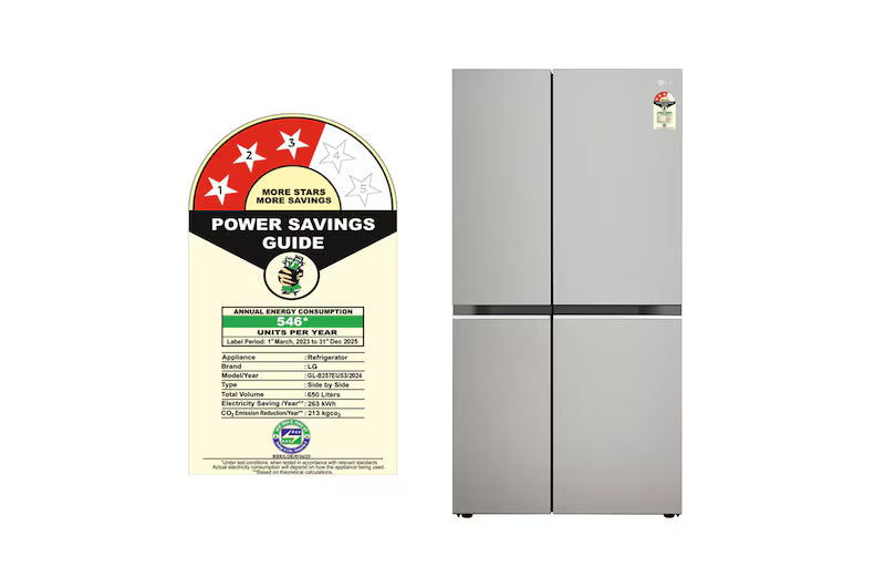 LG 650L Side-by-Side Refrigerator, Wi-Fi Convertible, DoorCooling+™, Urban Steel Finish, 3 Star