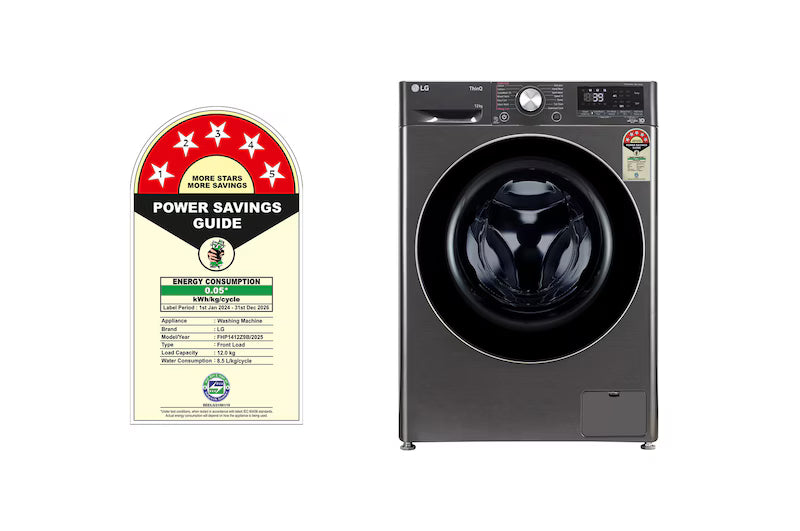 LG 12Kg Front Load Washing Machine, AI Direct Drive™, Platinum Black, 5 Star