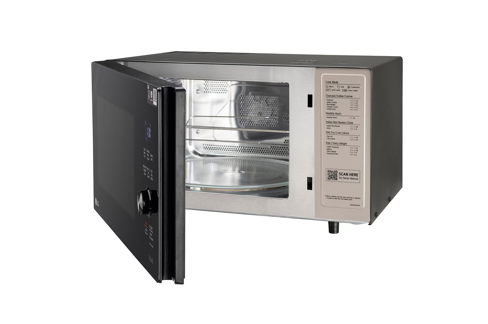 LG 28 L MJEN286UFW Scan-To-Cook Charcoal Microwave Oven with Healthy Heart™, Charcoal Lighting Heater, Motorised Rotisserie, Black