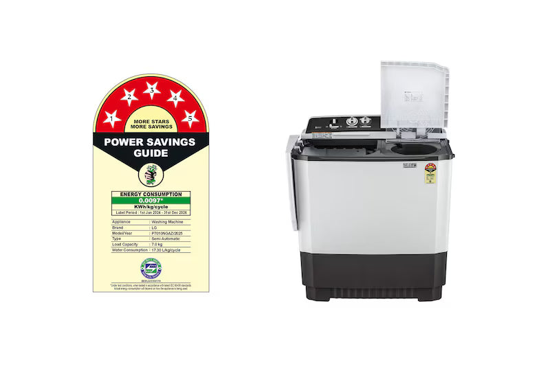LG 7Kg Semi Automatic Washing Machine, Rat Away Technology, Dark Grey, 5 Star