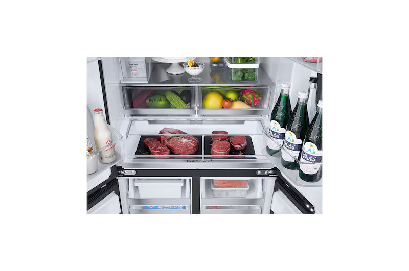 LG 610L French Door Refrigerator, InstaView, Water Dispenser, Wi-Fi Convertible, Black Glass Finish, 2 Star