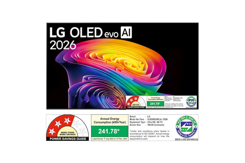 164 cm (65) LG OLED evo AI C6 4K Smart TV OLED65C6PLA with α11 AI Processor Gen3, with Dolby Vision & Atmos 2026