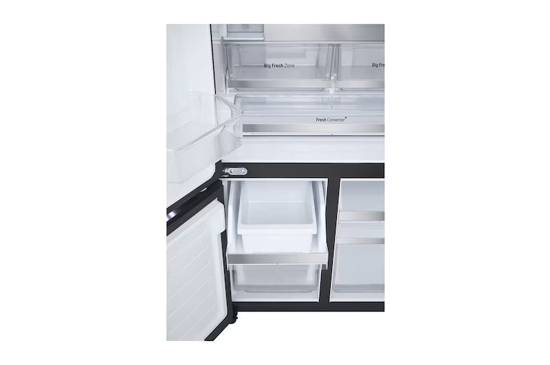 LG 610L French Door Refrigerator, InstaView, Water Dispenser, Wi-Fi Convertible, Black Glass Finish, 2 Star