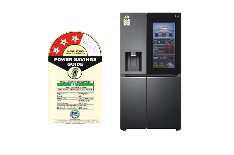 LG 630L Side-by-Side Refrigerator, InstaView Door-in-Door™, Wi-Fi Convertible, Matte Black Finish, 3 Star
