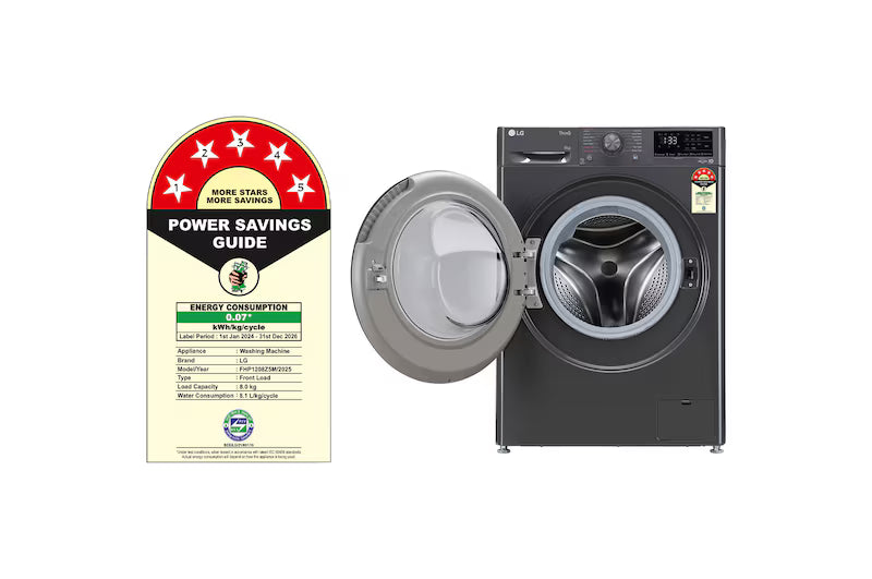 LG 8Kg Front Load Washing Machine, AI Direct Drive™, Steam, Wifi, Middle Black,5 Star